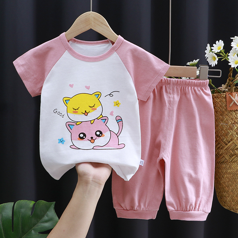 Verano niños algodón manga corta set medium kids media manga shorts chico niña verano bebé camisetas 0-7 años Specification image