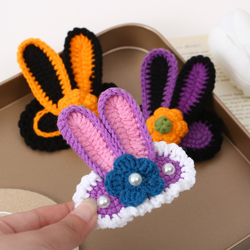 万圣节兔耳朵发夹南瓜发卡 DIY毛线立体卡通BB夹儿童头饰发饰批发