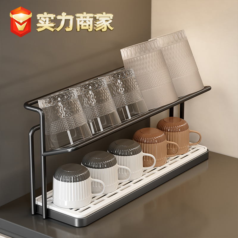 Desktop cup rack, draining rack, water cup, wine cup, glass cup, double-layer ironwork storage rack, home bedroom storage rack