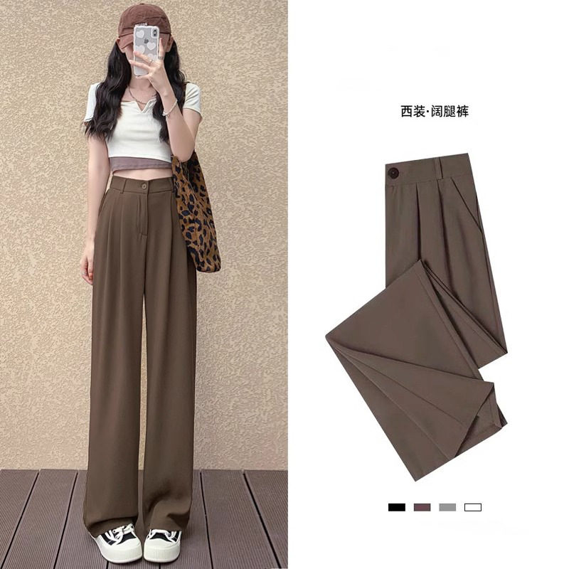 Korean-style sagging suit pants for women in summer 2025 new high-waisted, slimming, wide and narrow casual straight-leg ice silk wide-leg pants details Picture