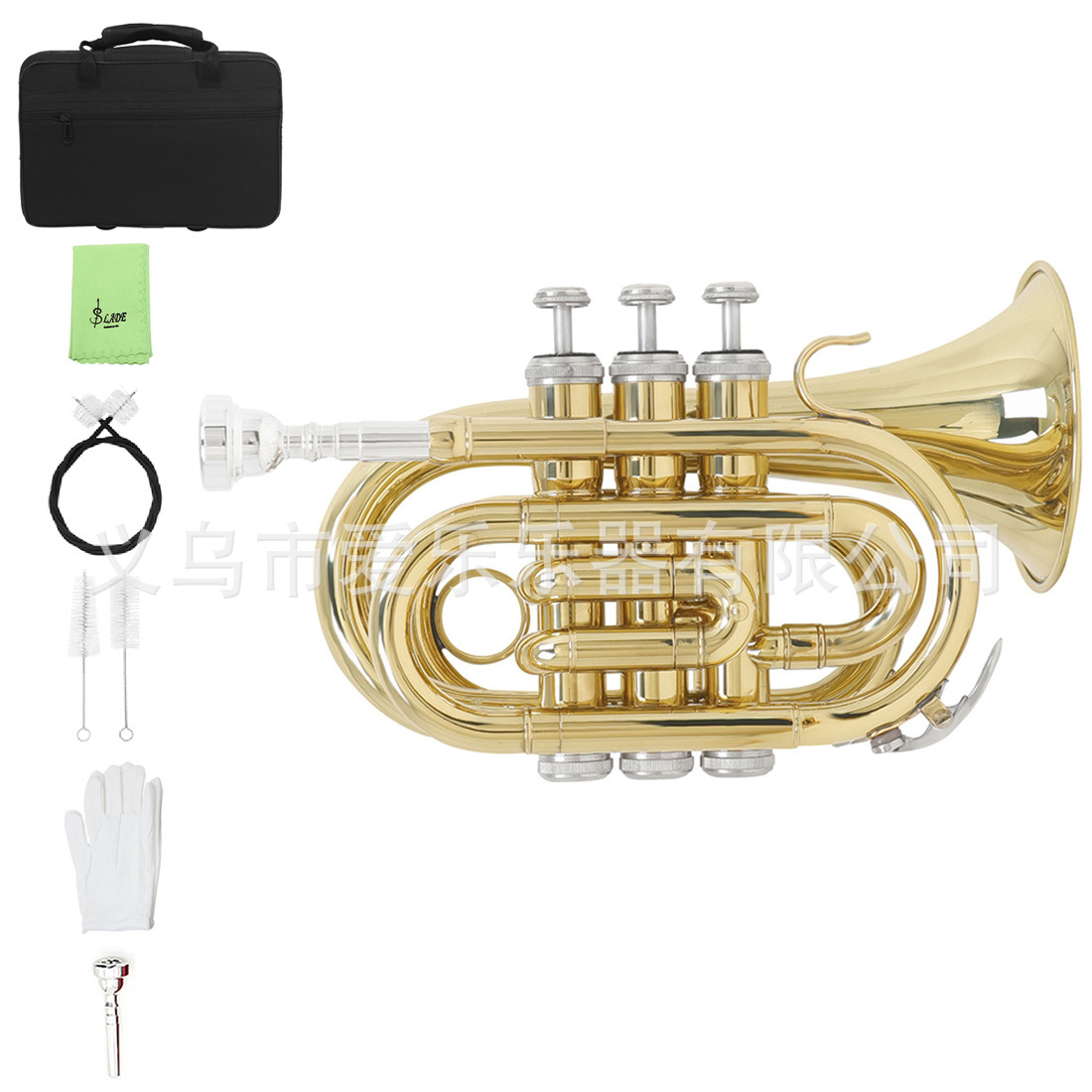Foreign trade miniature trumpet in B-flat major, brass palm horn for beginners, mini cornet, portable trumpet instrument, palm horn
