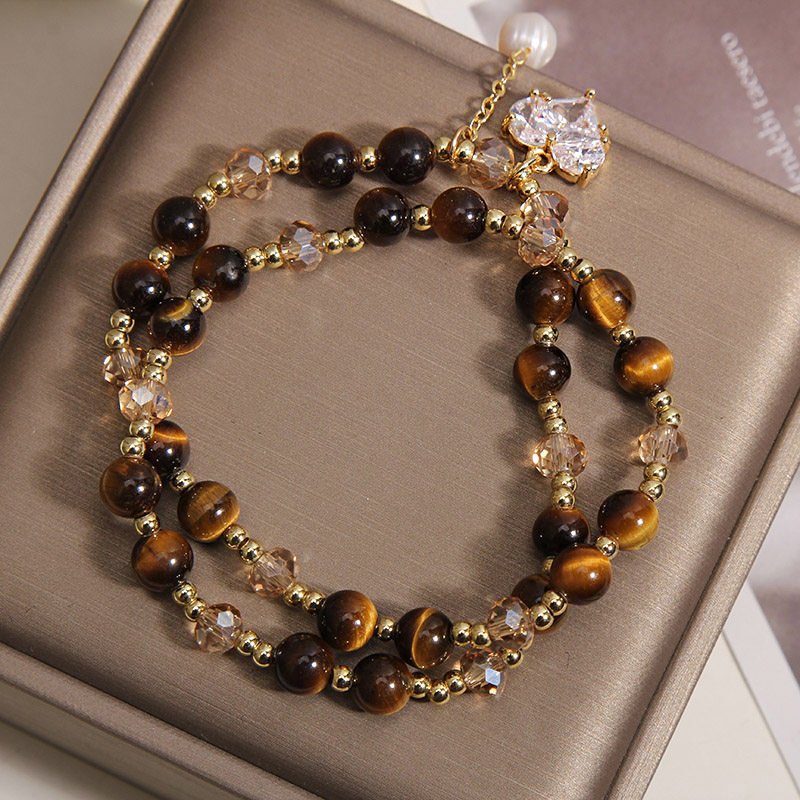 Natural tiger's eye multi-layer bracelet, light luxury, niche and high-end feel, heart-shaped pendant, exquisite bracelet, wealth attraction jewelry Item Picture