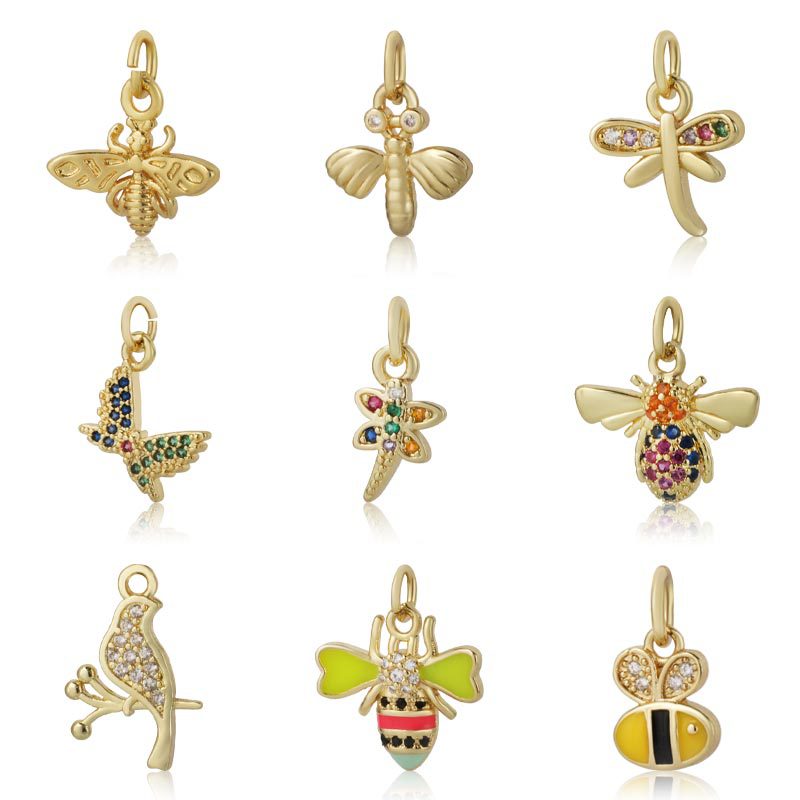 欧美新款货源时尚铜镀真金微镶锆石高保色动物蜜蜂造型吊坠项链女