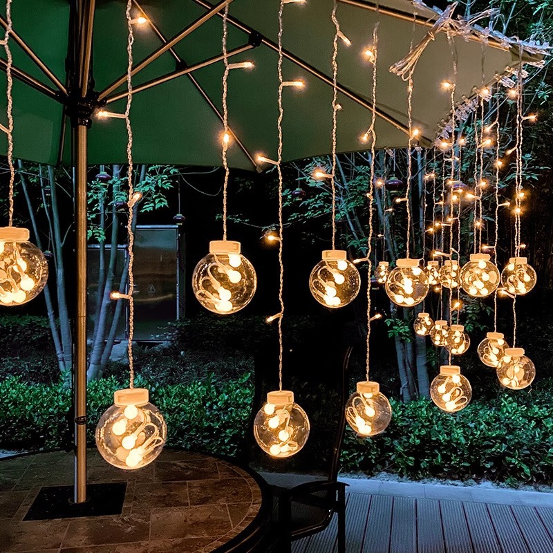 Solar-powered wishing ball lights, room decoration, curtain lights, outdoor courtyard, balcony, garden, pavilion, camping arrangement, string lights Specification image