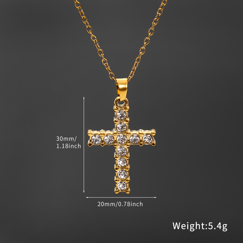 Hot-selling stainless steel cross full diamond necklace, a niche design for women, fashionable and simple, 18K non-fading titanium steel lock Specification drawing