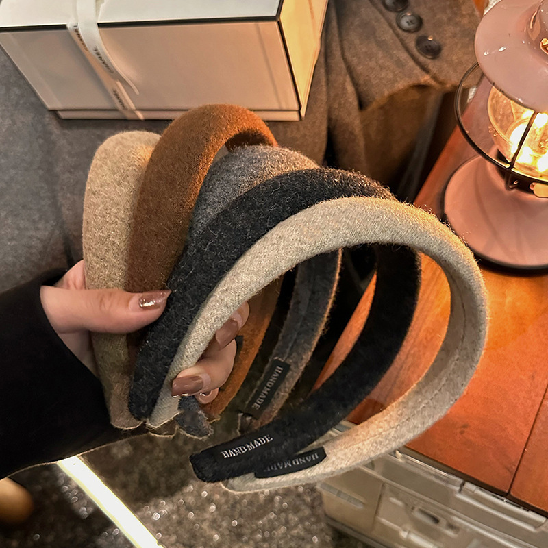 2024年新款秋冬羊毛呢高颅顶发箍头箍女百搭外出发捆头饰洗脸拍照