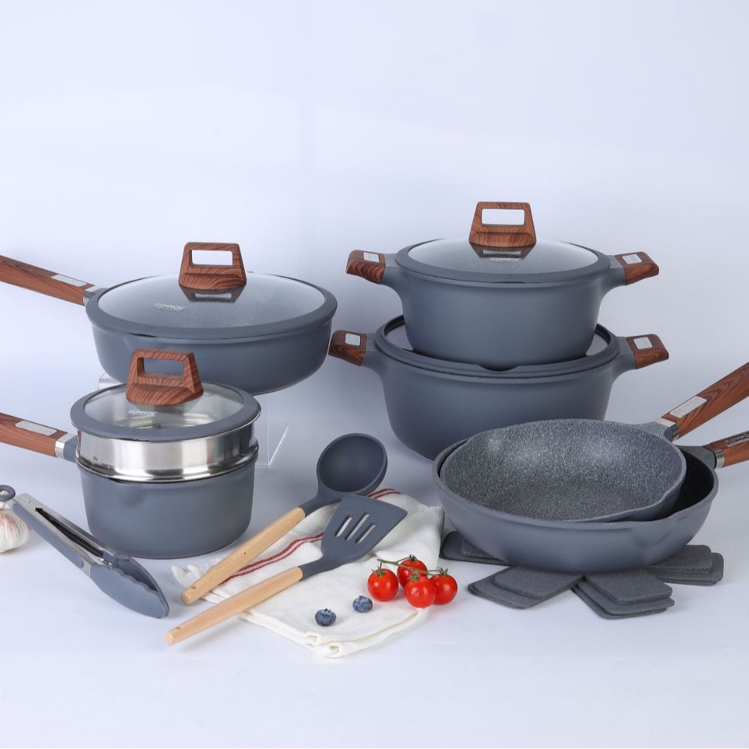 Donnor rich juego de comercio exterior ollas fundición a presión aluminio granito antiadherente revestimiento fondo sartén plato wok leche Item Picture