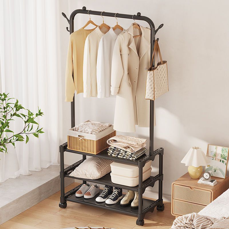 Shoe and hat integrated rack, floor-standing bedroom movable clothes hanger, hanging clothes hanger, indoor storage rack, movable storage rack
