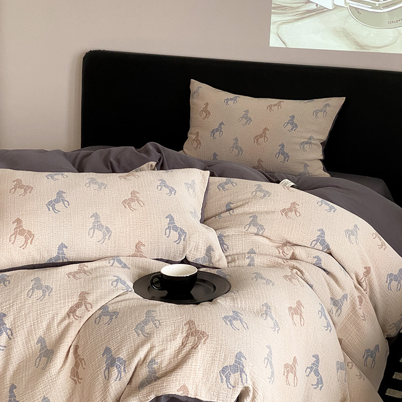 超柔裸睡双层纱~四件套全棉100纯棉床单被套复古风高级感床上用品