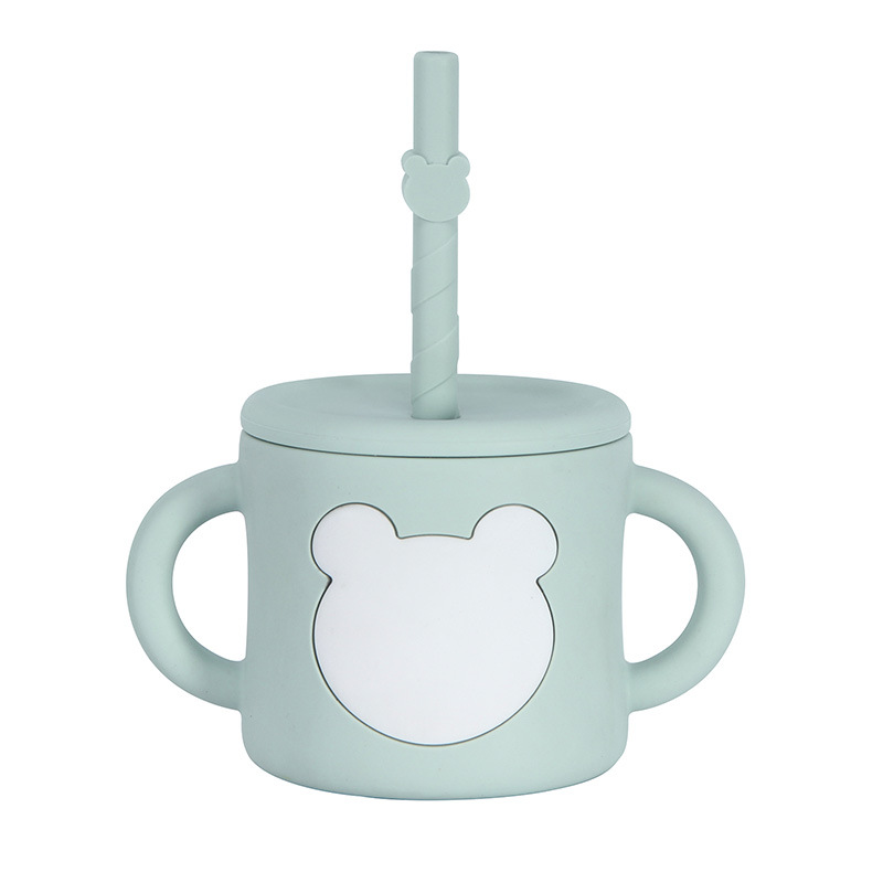 Children's silicone straw cups, baby snack cups, learning drinking water cups, complementary food bottles wholesale, children's cat paw waterproof cups Item Picture