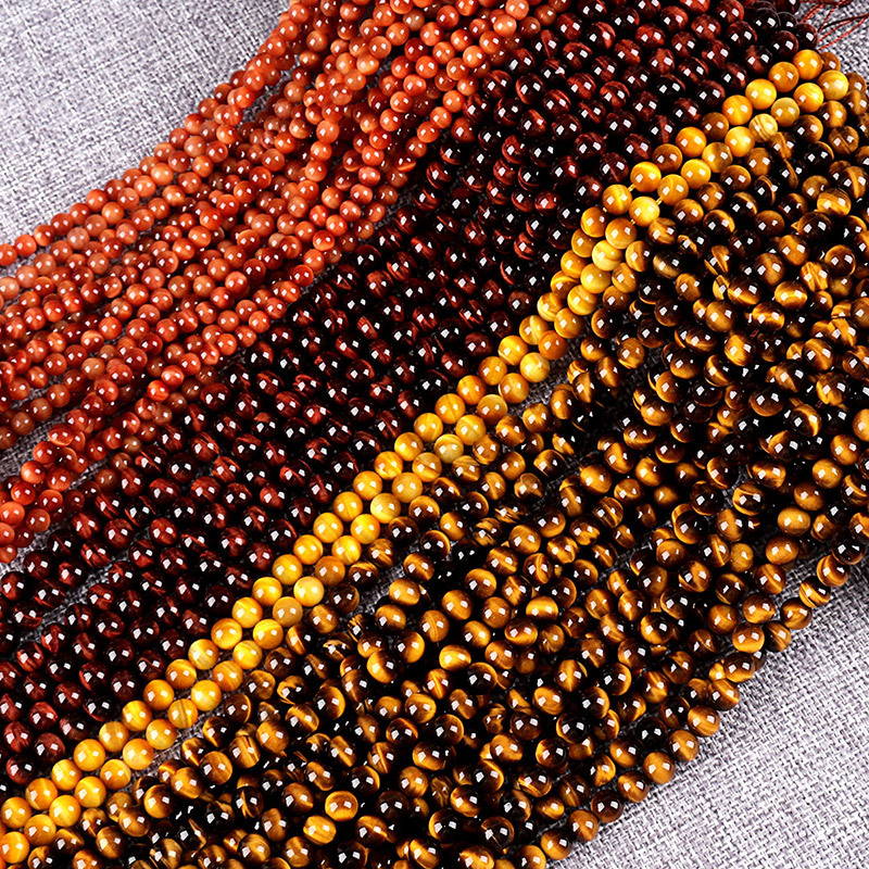 Factory direct sales of natural yellow tiger's eye loose beads, long chain Sun red golden tiger's eye round beads, diy crystal matching beads, multiple treasures