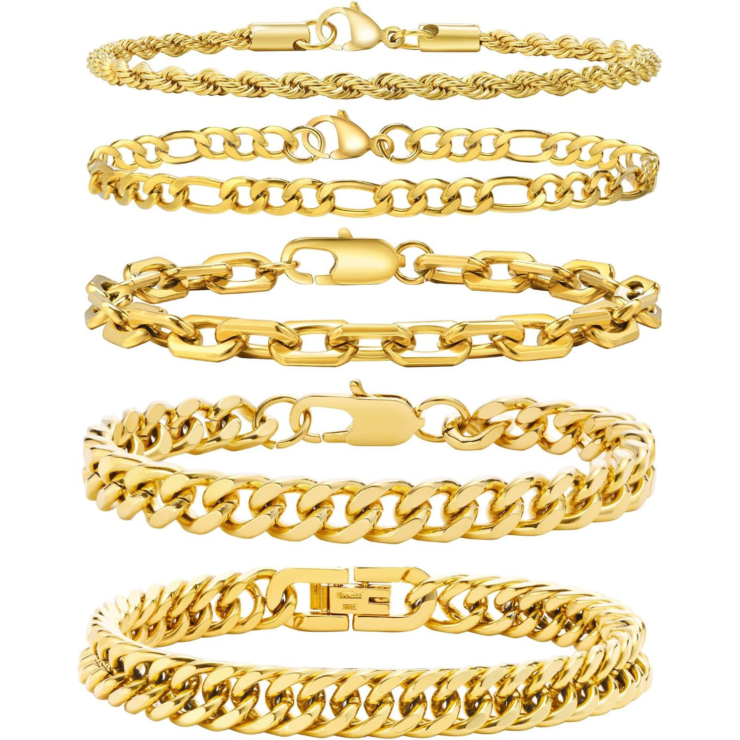 Amazon's best-selling item: 5-piece stainless steel chain, stylish and casual Cuban bracelet set for both men and women full figure