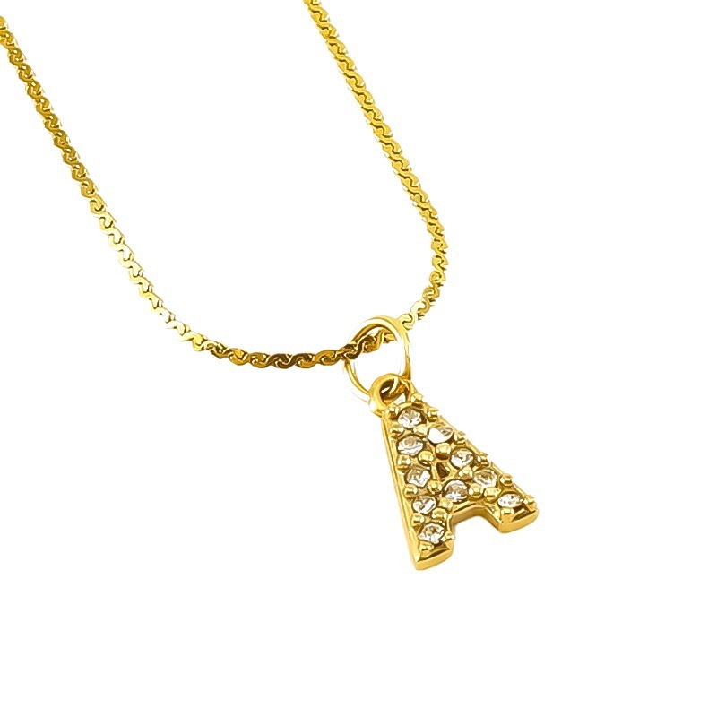 Cross-border European, American, French fashion, versatile stainless steel letter necklace, gold-plated and diamond-encrusted, simple style, fine S-shaped chain for women