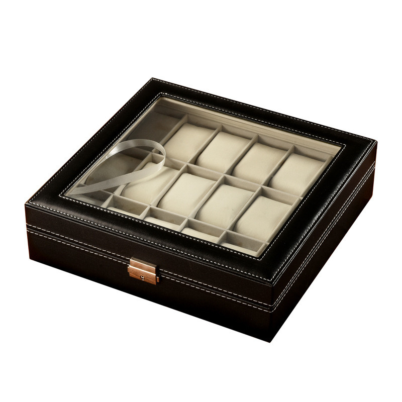Cross-border watch box, jewelry packaging box, transparent window storage box, display box, 12-position watch box, leather wristwatch box Item Picture