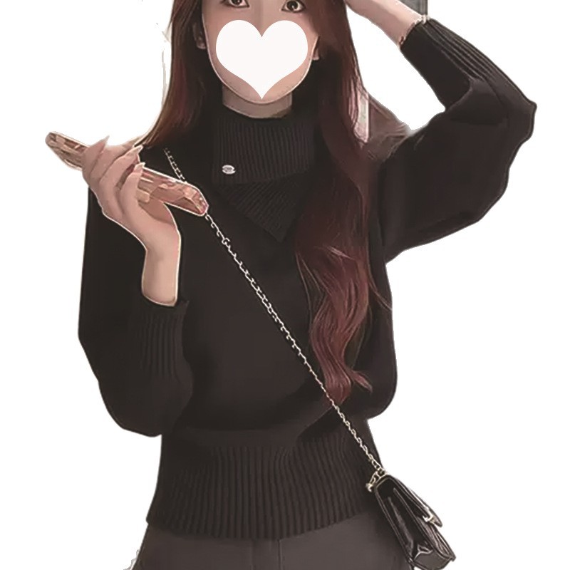 毛衣/打底衫高领/打底针织毛衣/毛衣女宽松韩版/羊绒衫白底实物图