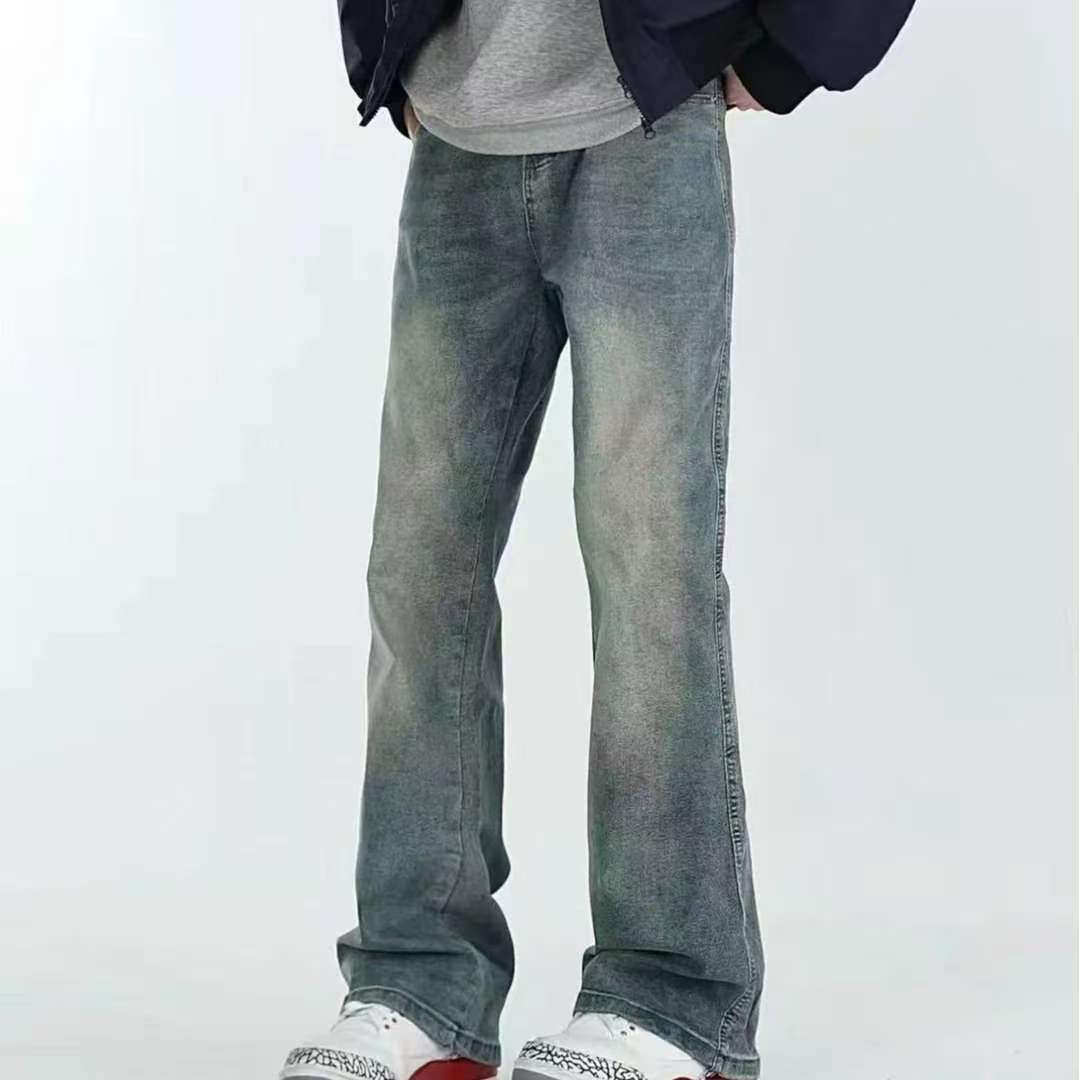 American washed, slightly flared men's loose fashion brand releases a new spring collection of retro curved semi-elastic casual jeans