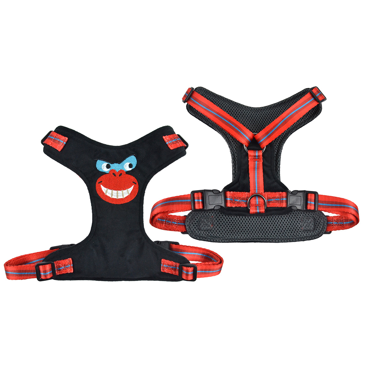 批发时尚猫咪狗狗背带高质量刺绣跨境宠物用品工厂批发BSCI胸背带白底实物图