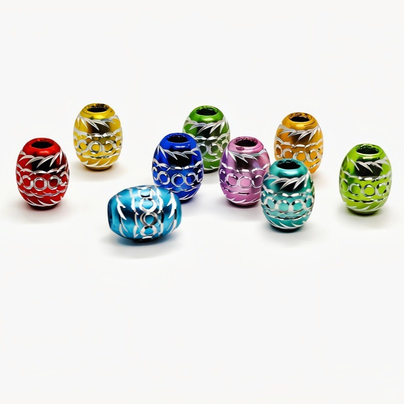 New retro classic mixed-color engraved oval O-shaped aluminum bead handcrafted DIY loose bead jewelry accessories in stock wholesale Item Picture
