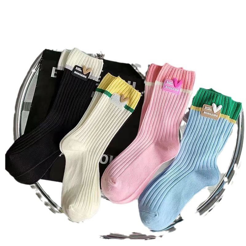 Zhuji women's dopamine-colored socks Versatile cotton thin summer two-tone mid-calf trendy socks Item Picture
