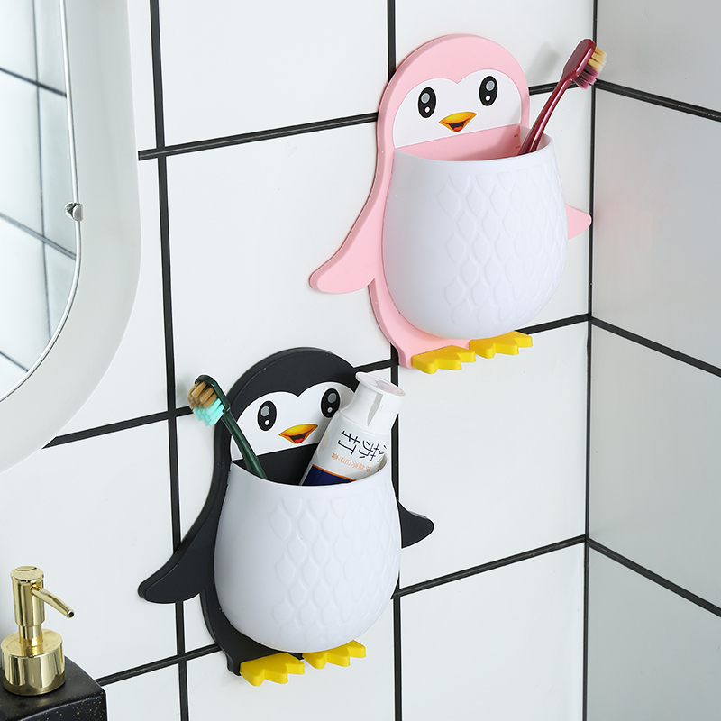 Creative cartoon penguin storage rack, makeup tools, organizing box, dormitory bathroom, toothbrush, bedside, mobile phone, wall hanging and storage details Picture
