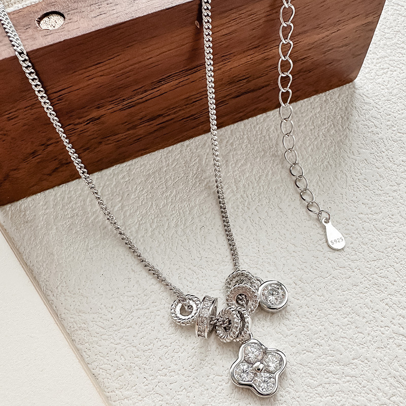 s925纯银中古风小众轻奢个性百搭吊坠闪钻锆石项链女锁骨链产品图