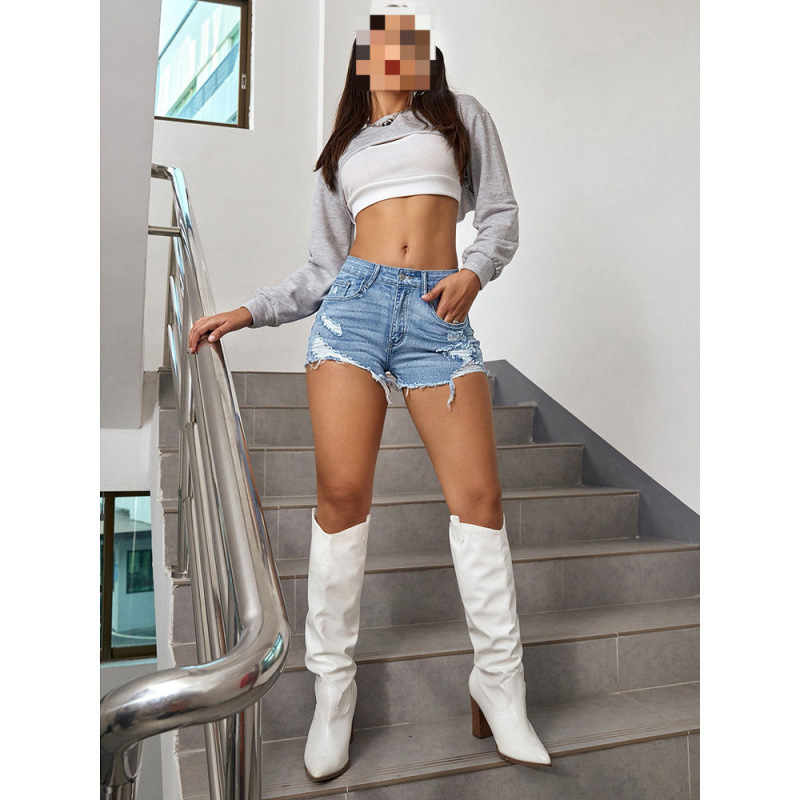 American retro jeans and shorts for women in the summer of 2025, a fashionable new style with holes and a unique style Specification drawing