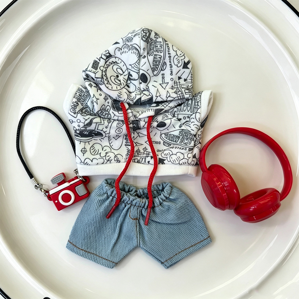 The 15cm doll coat fisherman hat comic set is suitable for the Monchiki doll hat printed sweatshirt Specification image