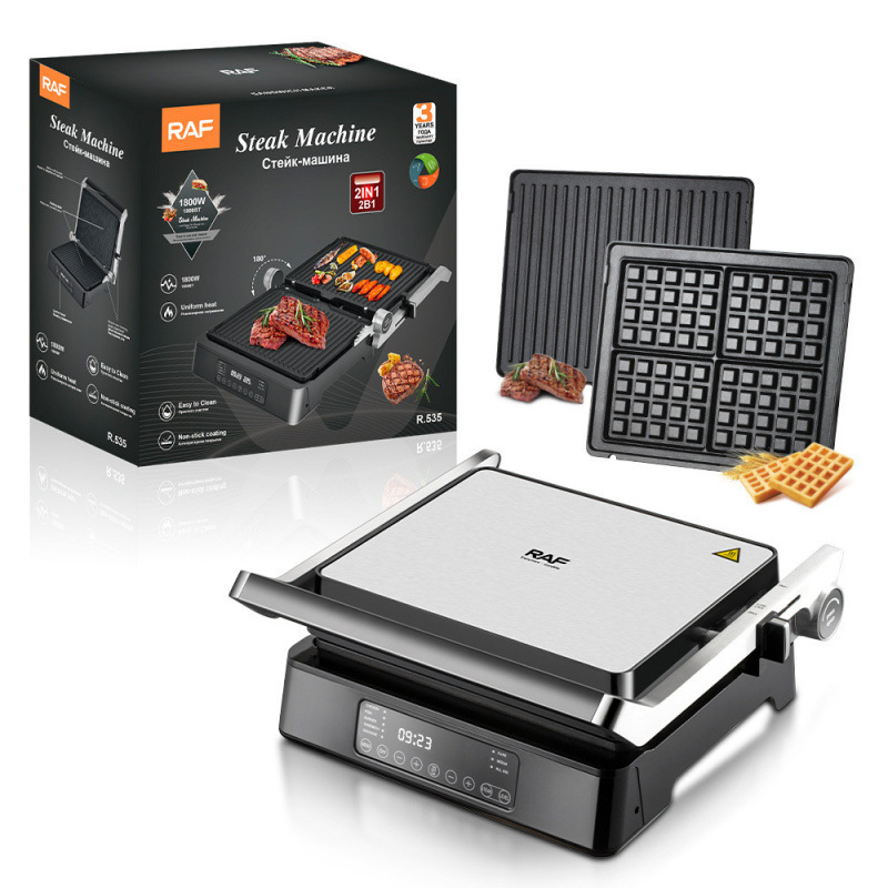 European and British standard cross-border two-in-one steak machine, sandwich machine, waffle machine, detachable intelligent display for breakfast Specification image