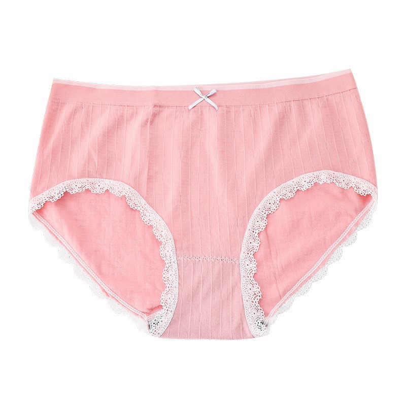 火烈鸟女士内裤少女蕾丝无痕纯棉石墨烯裆生理中腰无缝三角裤批发白底实物图