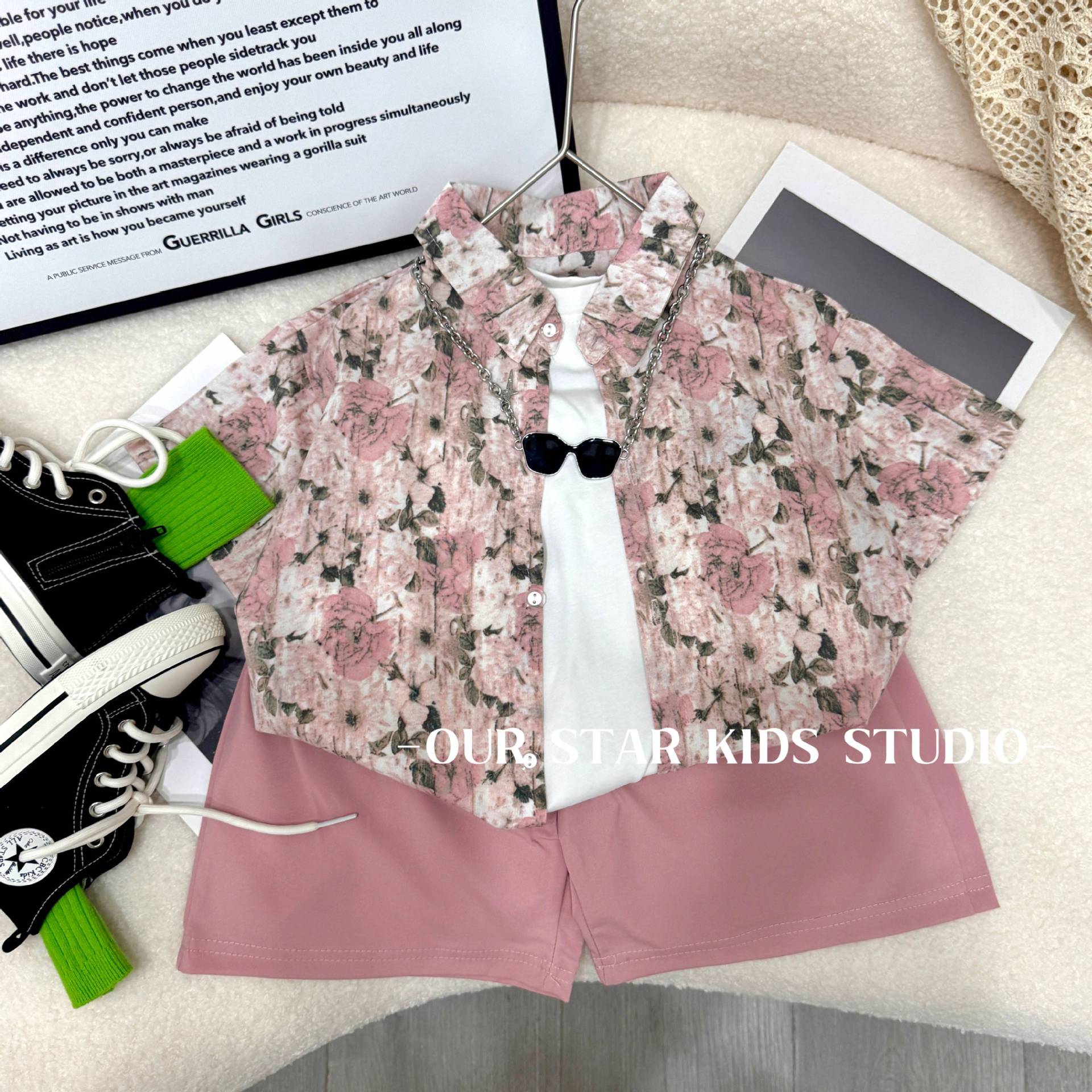【 Monet's Garden 】 Boys' Summer short-sleeved shirt set, new children's summer casual wear for both big and small kids