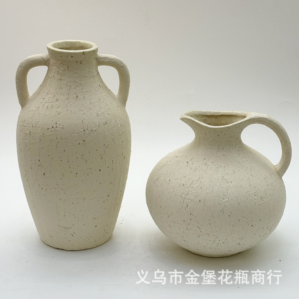 Japanese-style retro coarse earthenware texture vase, off-white, multi-specification soft decoration flower vases for homestays Specification image