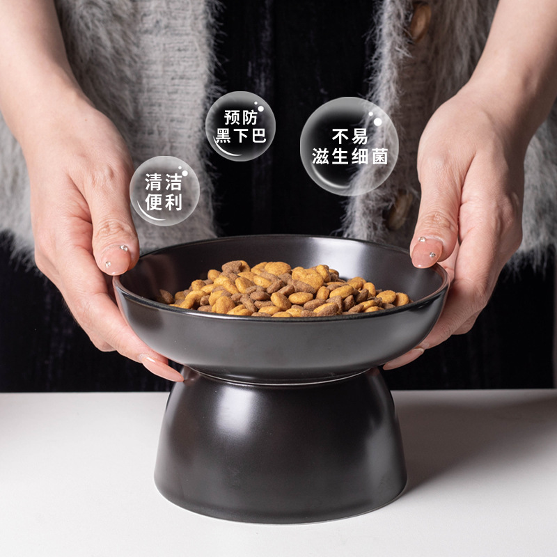 Customized black cat bowl, ceramic drinking bowl, double-bowl ceramic food bowl, dog bowl, cat wooden frame bowl, anti-knock pet bowl Application Scenario