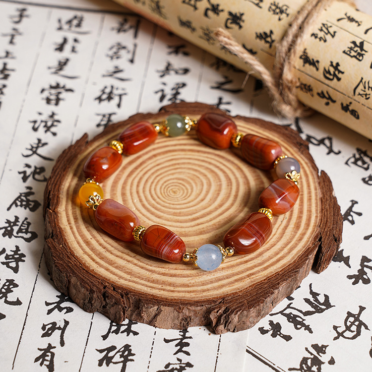 Natural beauty, original mineral Nanhong, flame-patterned multi-treasure lamp alloy cage bead bracelet gift wholesale and consignment Specification image