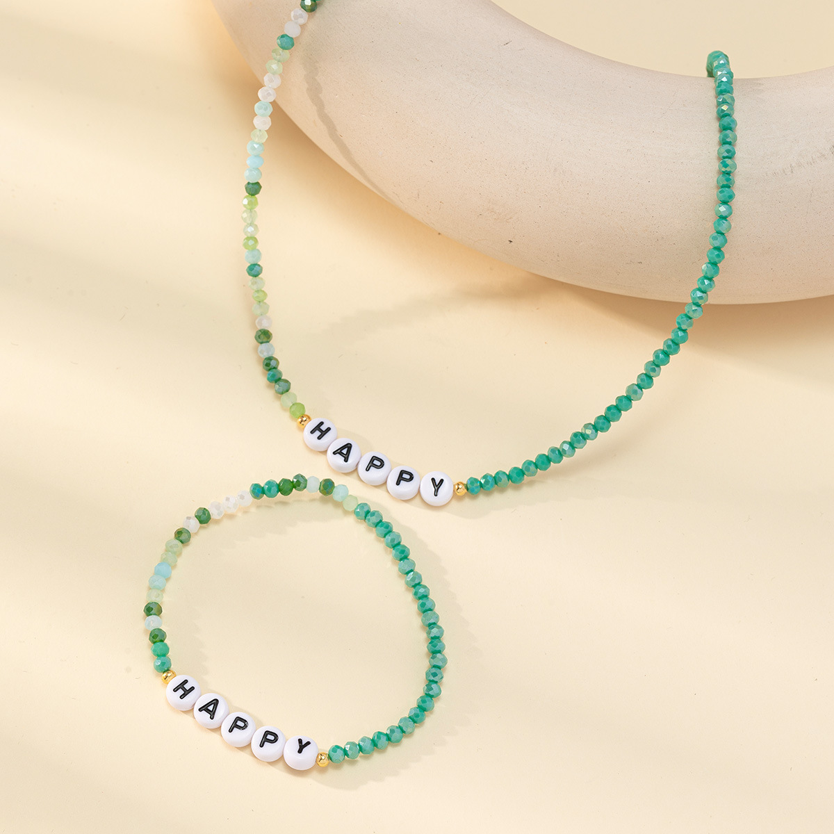 European and American cross-border jewelry crystal English letter beaded necklace bracelet, simple and fashionable handcrafted collarbone chain bracelet