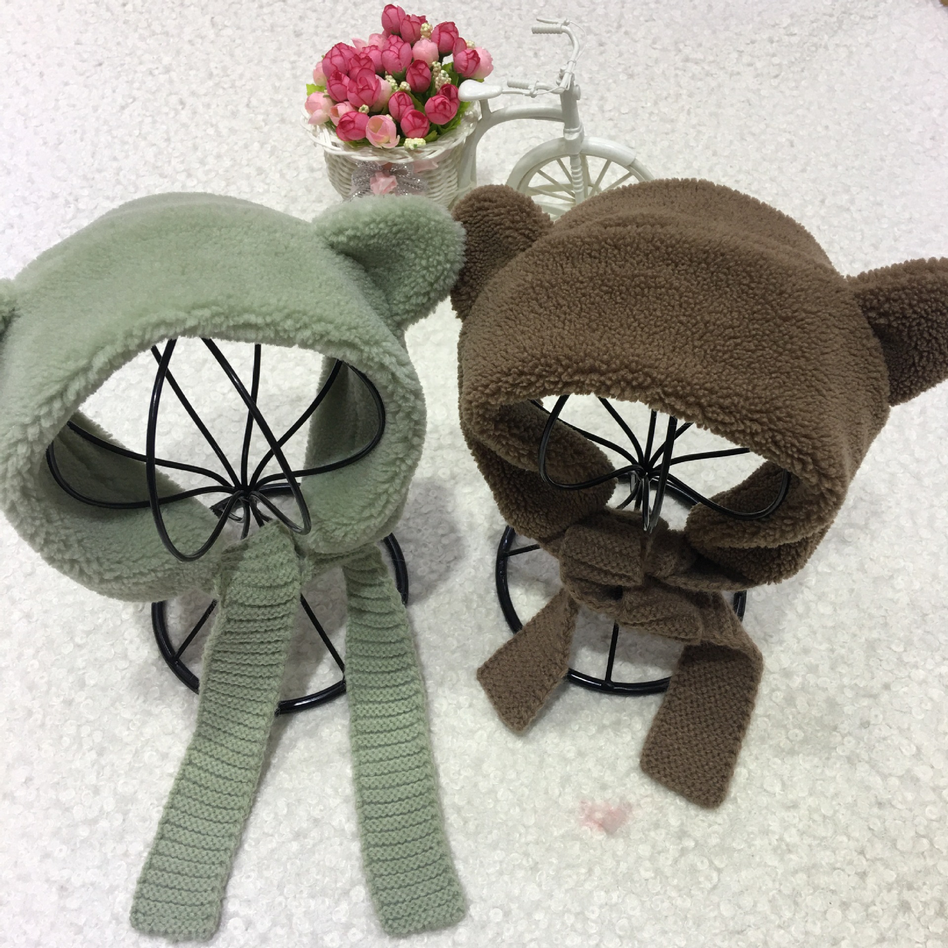 Cute girl scarf for autumn and winter, Korean dual-purpose hat, ear cap and scarf set for winter warmth, versatile Korean version for cold protection Item Picture