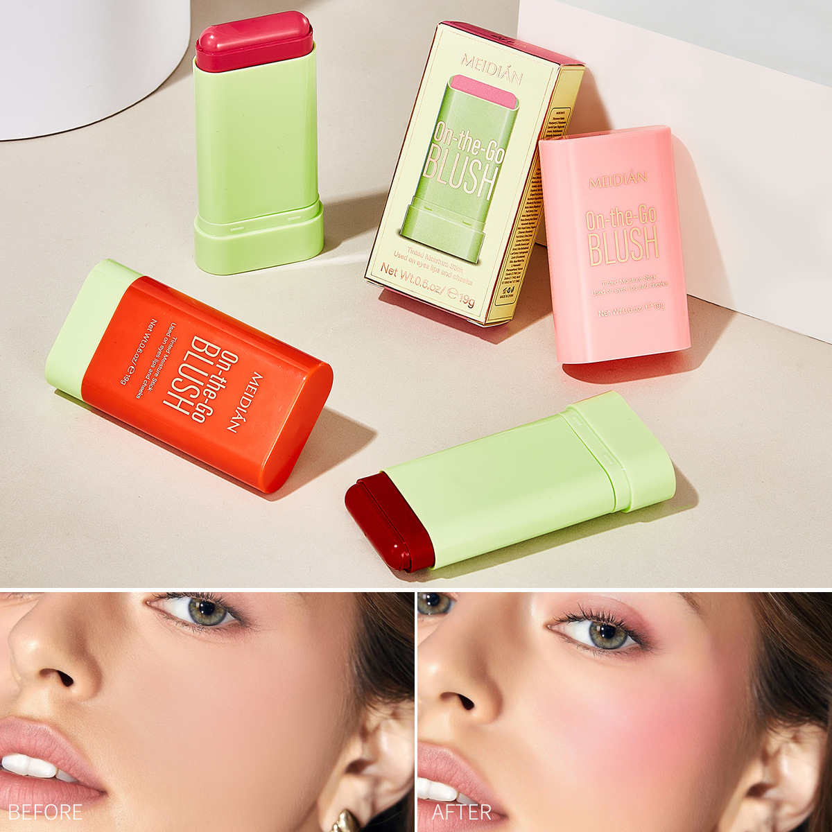 【 Exclusive for Foreign Trade 】 Meidian Blush Stick for Natural Nude Makeup, Contouring, brightening and Complexion Enhancement, natural blush wholesale Specification image