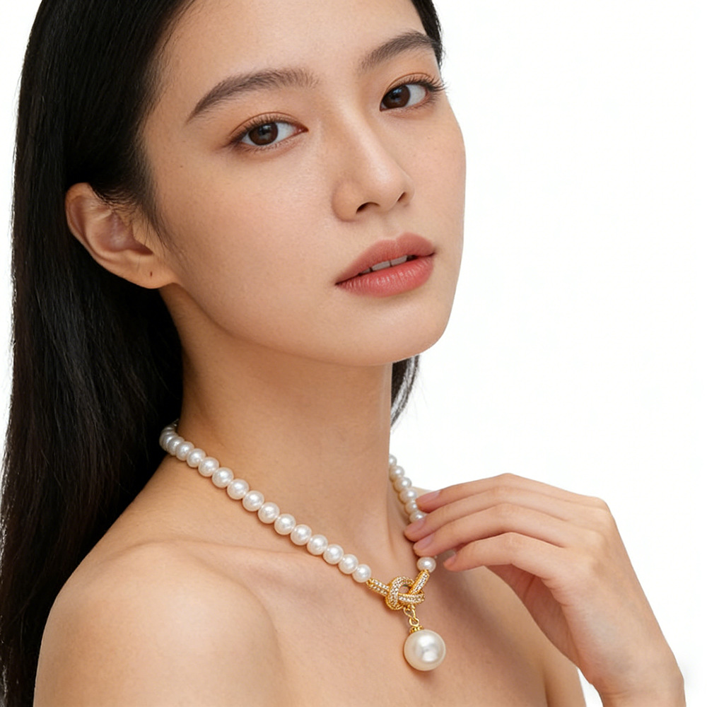 Hyacinth shijiazheng round collar de perlas de vidrio alto sentido luz lujo moda delicada temperamento clavícula cadena colgante gargantilla accesorios Specification image