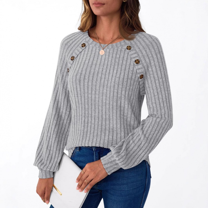 12-color in-stock 2025 winter new cross-border Amazon women's round-neck button striped hoodie base layer Application Scenario