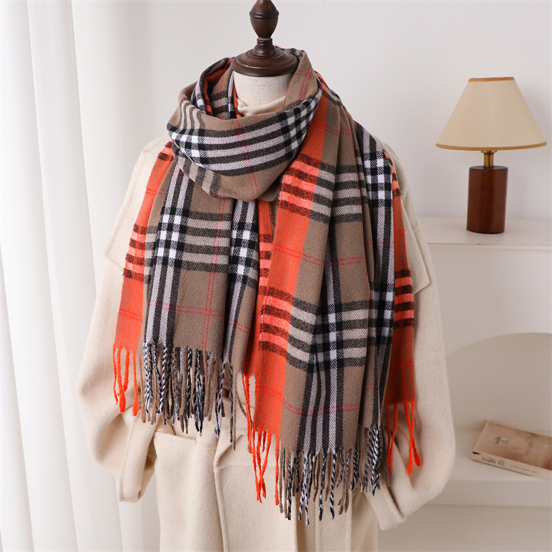 A new British-style patterned autumn and winter warm scarf for women, a fashionable and versatile commuting tassel faux cashmere scarf Specification image