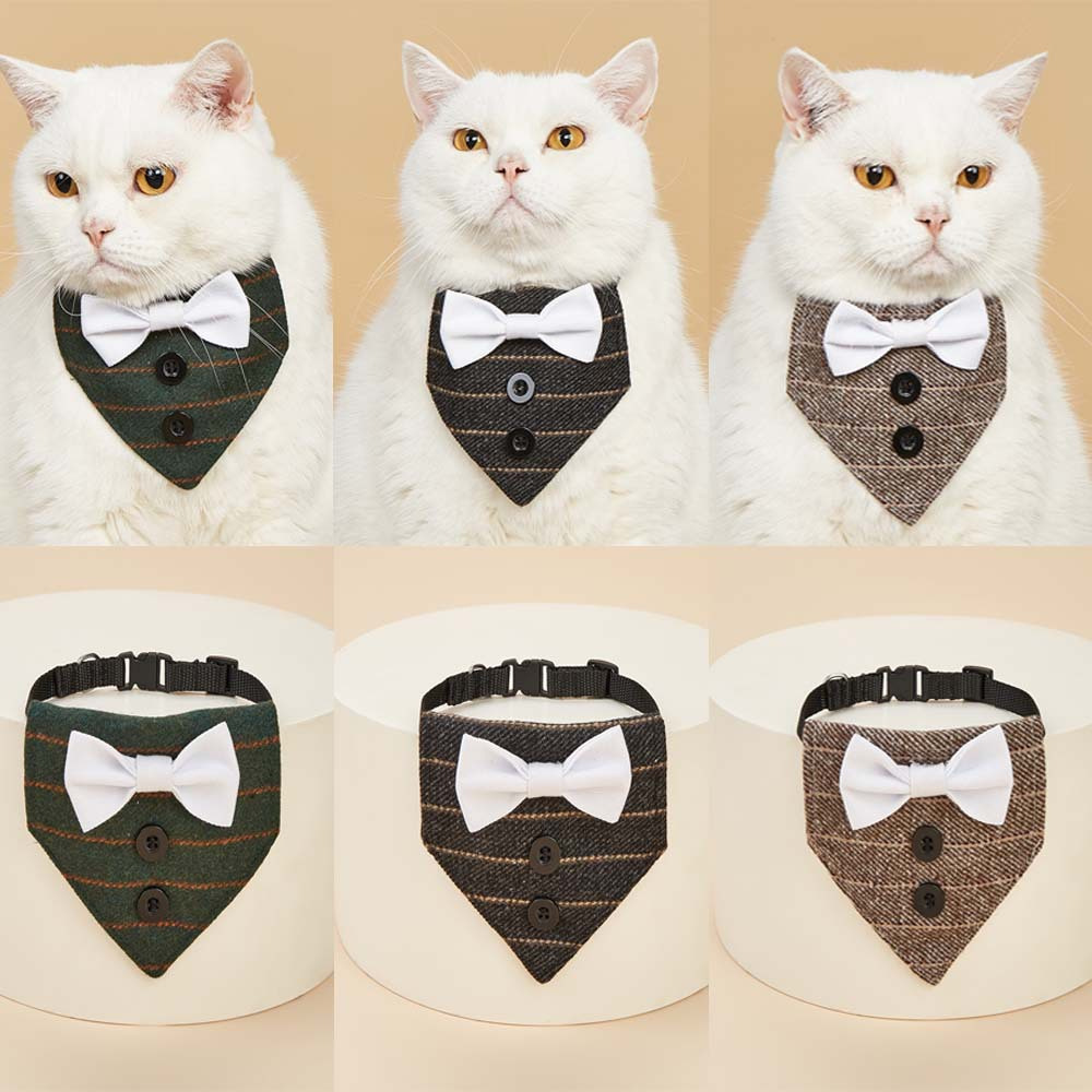 跨境专供现货宠物西装三角巾时尚经典条纹猫咪小型犬宠物三角巾