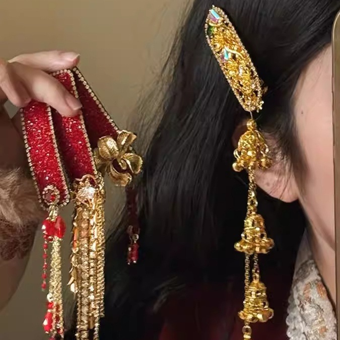 Exotic domain style long tassel hair clips for women, new Chinese-style retro fringe seaside clips, ancient style personalized and distinctive earrings