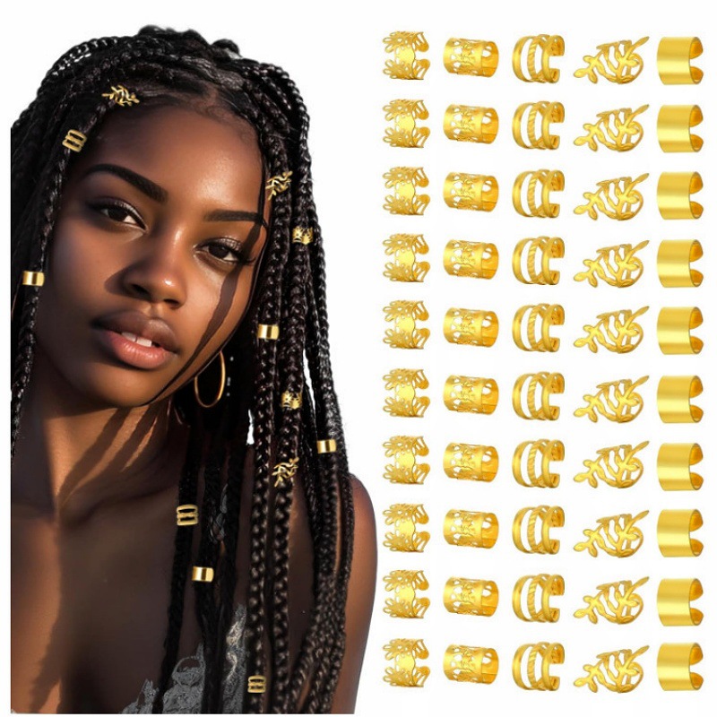 120PCS Amazon Cross-border Set Wig Accessory Braid Hair Accessory Gold and Silver dreadlock Hair Extension Ring set details Picture