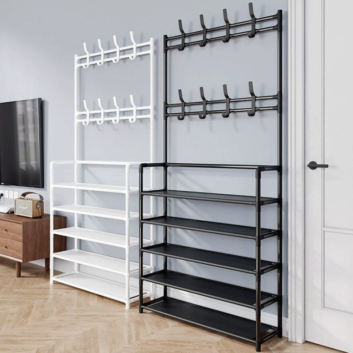 Multi-layer household floor-standing integrated shoe rack, coat and hat integrated rack, shoe house door, entrance hall, simple shoe and clothing multi-functional rack Specification image