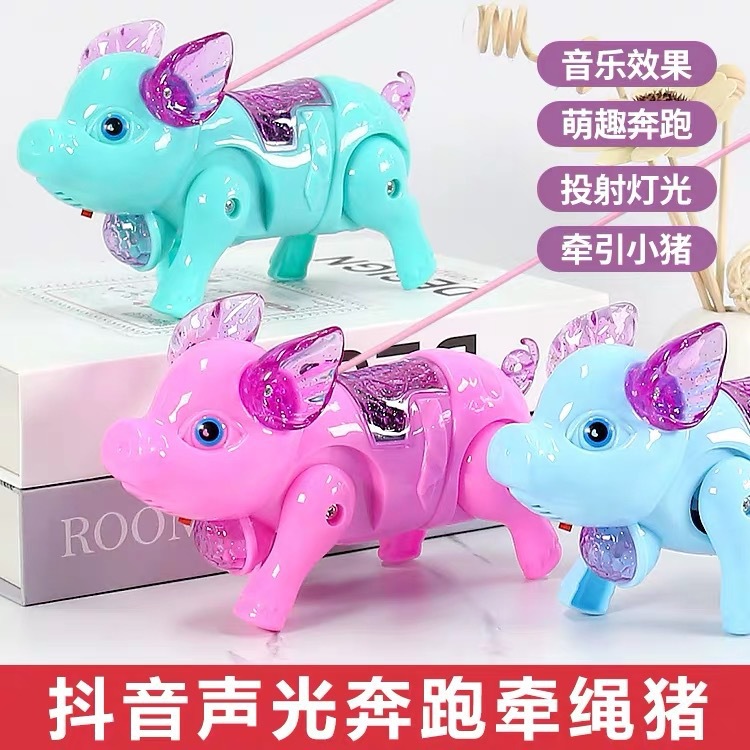 The "Rope pulling pig" Internet celebrity can walk, sing, glow and run, electric children, boys and girls, music toys wholesale
