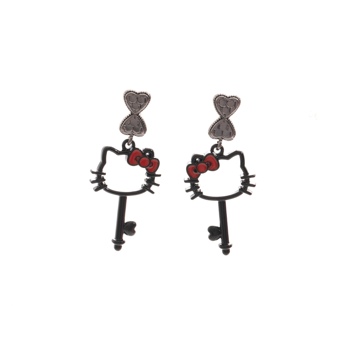 Sweet and cool cartoon glazed black kitty cat key stud earrings, fresh and sweet, fashionable and niche earrings Item Picture