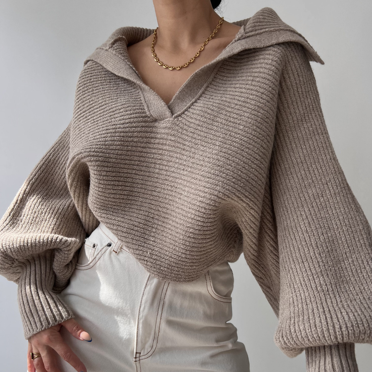 Amazon's best-selling 2026 Spring and Autumn new products for European and American foreign trade: Knitted sweaters, knitted sweaters, lapel pullovers, women's tops Specification image