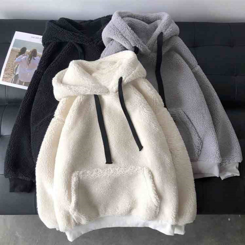 Cross-border lambskin hoodie for women in autumn and winter, ins Korean version, waitmore hooded, fleece, thick and loose jacket, sent on delivery details Picture