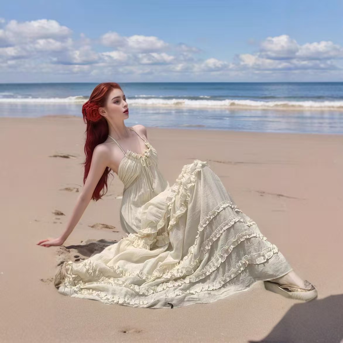 Cross-border 2025 New seaside vacation style sleeveless halter dress, loose backless design long dress for export