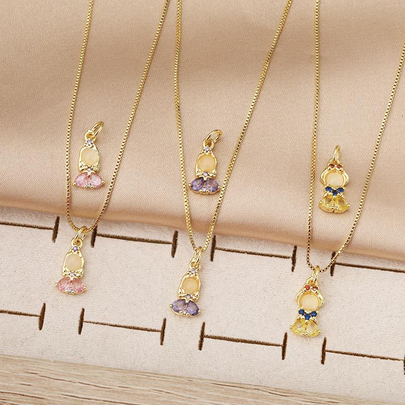 Copper-plated real gold color retention and zircon inlaid cartoon beauty pendant, diy bracelet and necklace accessory details Picture