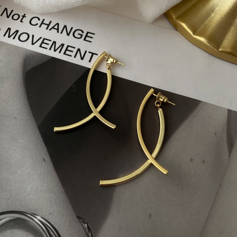 New long slimming earrings, European and American style stud earrings, high-end and niche design style metal earrings wholesale details Picture